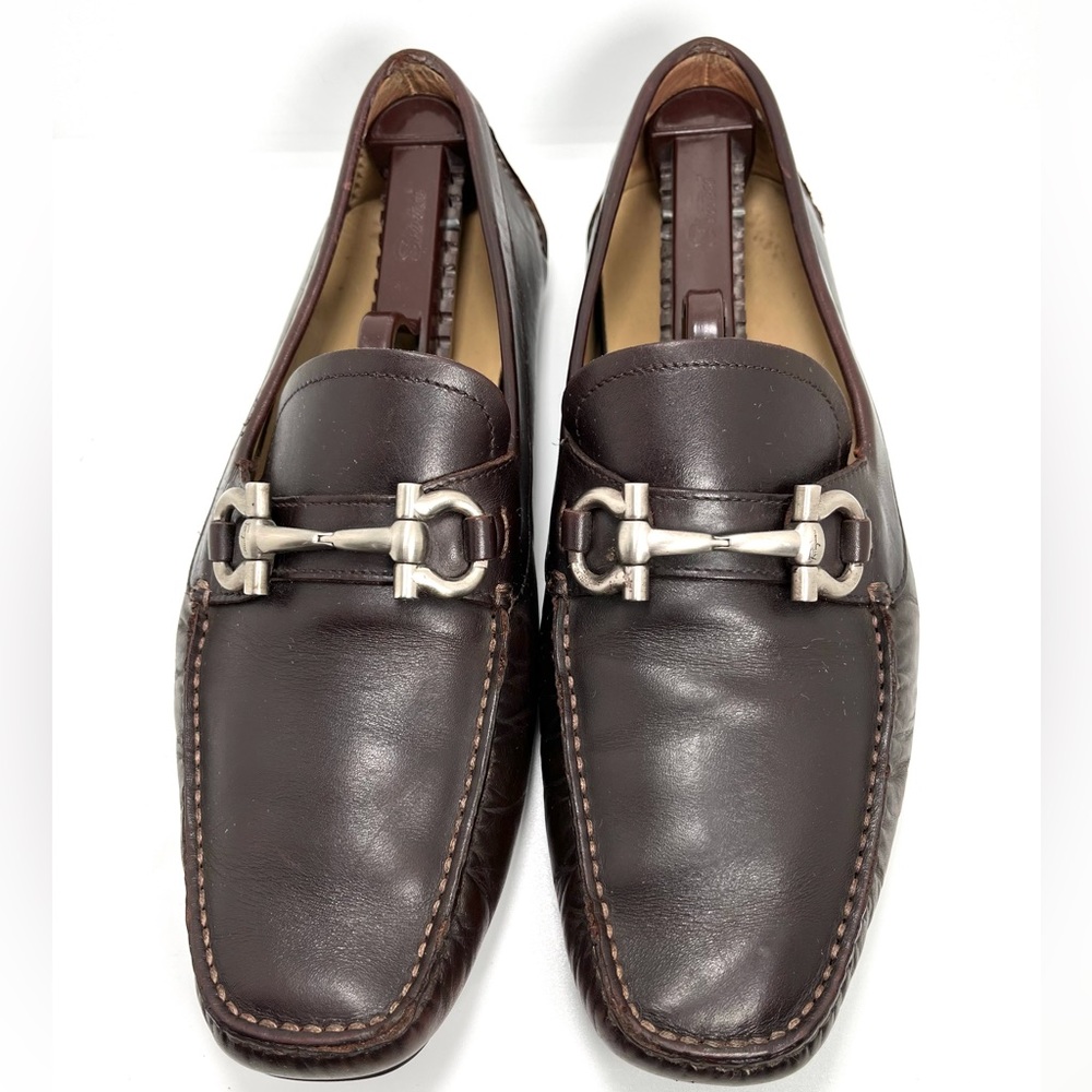 Salvatore Ferragamo Parigi Gancini Driving Shoes Loafers Black Leather 7.5 EE